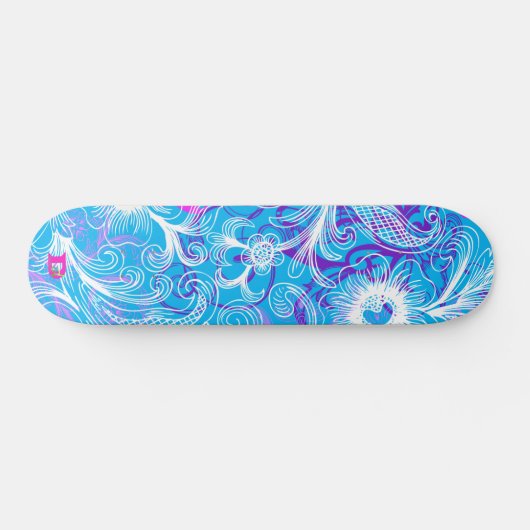 Blauw wit en roze bloemkool Dd Brand Skateboard (Horizontaal)