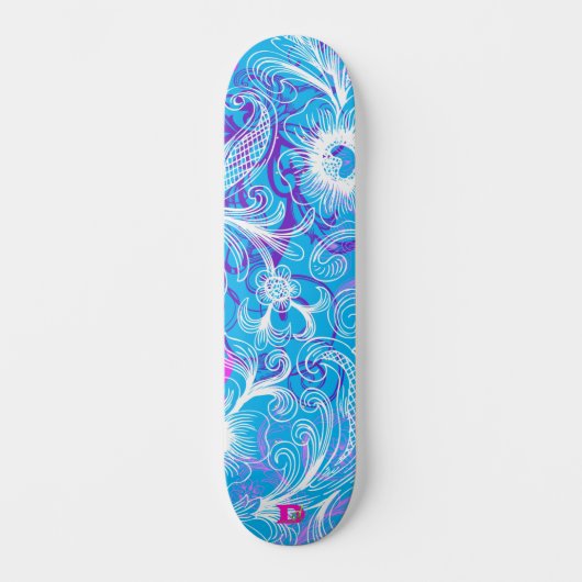 Blauw wit en roze bloemkool Dd Brand Skateboard (Voorkant)