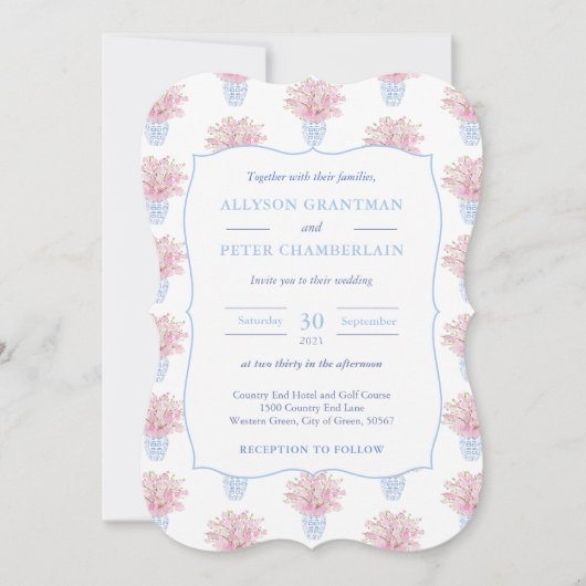 Blauw wit en roze Chinees aardeweddenschap Kaart (Voorkant)