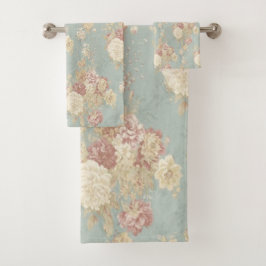 Blauw wit en roze Floral Shabby Chic Bad Handdoek