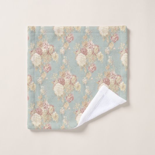 Blauw wit en roze Floral Shabby Chic Bad Handdoek (Wasdoekje)