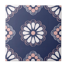 Blauw, Wit en Roze Geometric Flowers Tegel