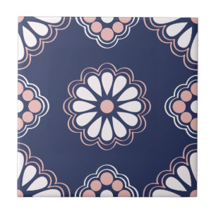 Blauw, Wit en Roze Geometric Flowers Tegel Tegeltje
