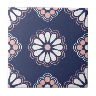 Blauw, Wit en Roze Geometric Flowers Tegel Tegeltje