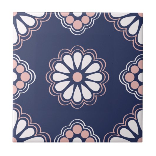 Blauw, Wit en Roze Geometric Flowers Tegel Tegeltje (Voorkant)