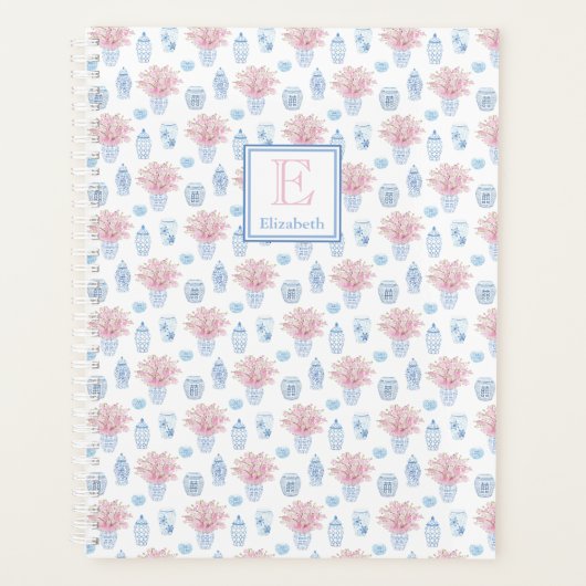  Blauw Wit En Roze Ginger Jar Home School Planner (Voorkant)
