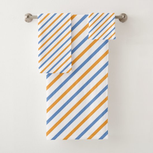 Blauw, Wit en Sinaasappel Stripe Badhanddoek Set Bad Handdoek (Insitu)