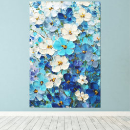 Blauw, Wit en Turquoise Bloem Abstracte Muurkunst Canvas Afdruk