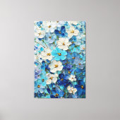 Blauw, Wit en Turquoise Bloem Abstracte Muurkunst Canvas Afdruk (Voorkant)