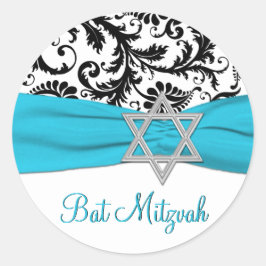 Blauw, wit en zwart Damask Bat Mitzvah Sticker