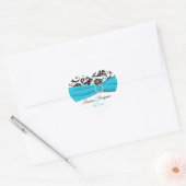 Blauw, Wit, en Zwart Damask Bruiloft Sticker (Envelop)