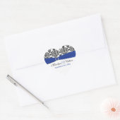Blauw, Wit en Zwart Damask Heart Shape Sticker (Envelop)