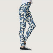 Blauw, Wit en Zwart Retro Camo Patroon Leggings (Rechts)