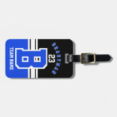 Blauw, wit en zwart sportontwerp bagagelabel (Voorkant horizontaal)