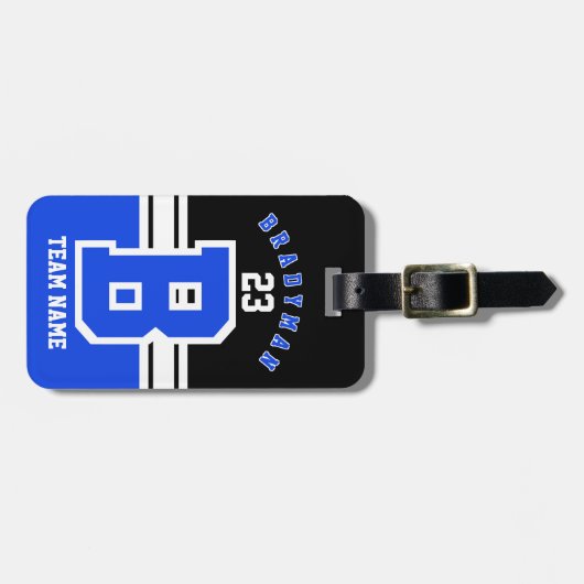 Blauw, wit en zwart sportontwerp bagagelabel (Voorkant horizontaal)