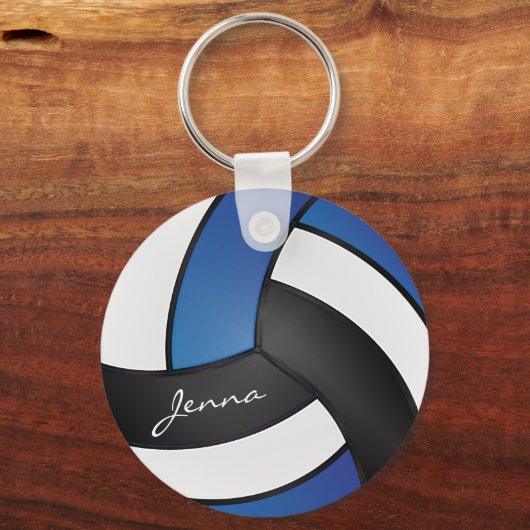 Blauw, wit en zwart volleybal sleutelhanger (Voorkant)