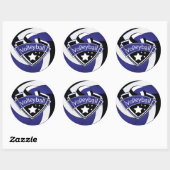 Blauw, Wit en Zwart Volleybal Superster Ronde Sticker (Vel)