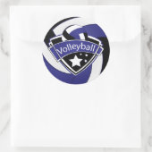 Blauw, Wit en Zwart Volleybal Superster Ronde Sticker (Tas)