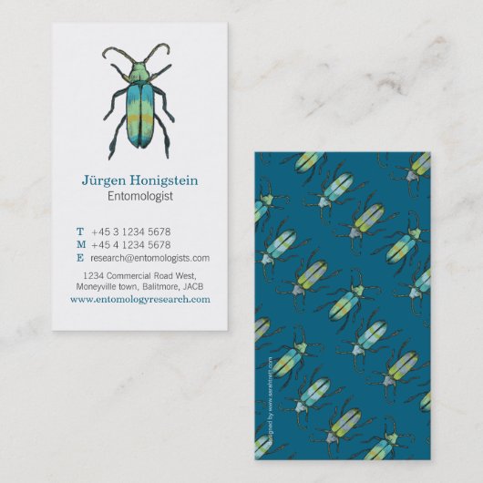 Blauw & wit entomologen insect visitekaartje (Voorkant / Achterkant)