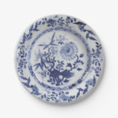 Blauw wit faux porselein chinoiserie ui patroon papieren bordje (Voorkant)