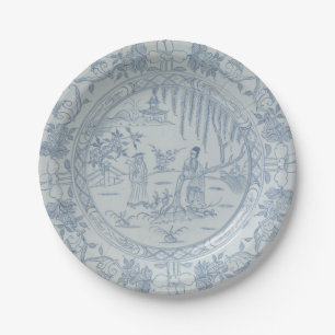 Blauw wit faux porselein chinoiserie wilg flow papieren bordje