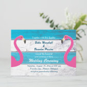 Blauw & Wit Flamingo Bruiloft Uitnodiging (Staand voorkant)