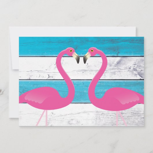 Blauw & Wit Flamingo Bruiloft Uitnodiging (Achterkant)