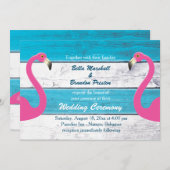 Blauw & Wit Flamingo Bruiloft Uitnodiging (Voorkant / Achterkant)