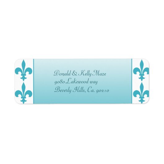 Blauw & Wit Fleur De Lis Bruiloft Etiket (Voorkant)
