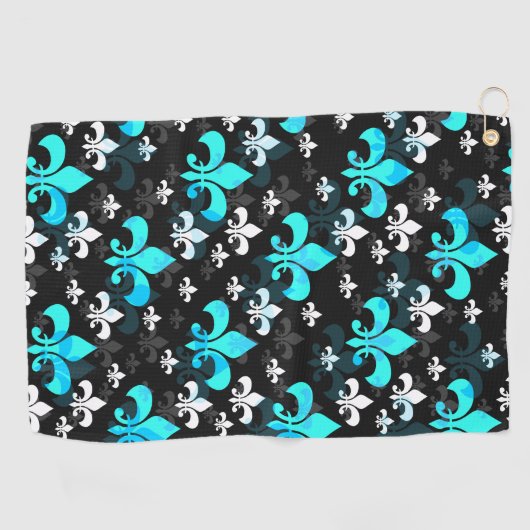 Blauw Wit Fleur De Lis Golfhanddoek (Horizontaal)