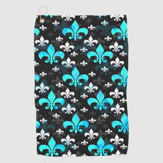 Blauw Wit Fleur De Lis Golfhanddoek (Voorkant)