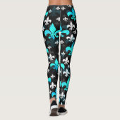 Blauw Wit Fleur De Lis Leggings (Achterkant)