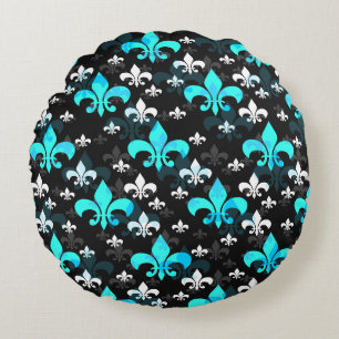 Blauw Wit Fleur De Lis Rond Kussen