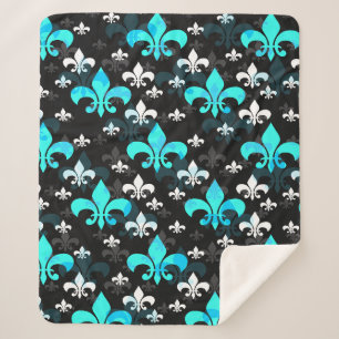 Blauw Wit Fleur De Lis Sherpa Deken