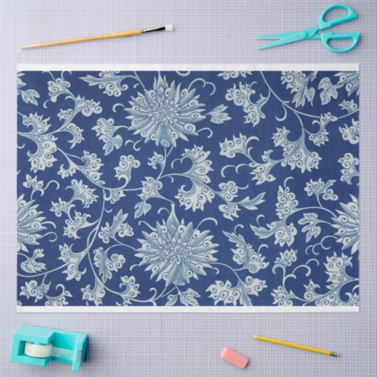 Blauw-wit floraal decoupage papier (Craft)