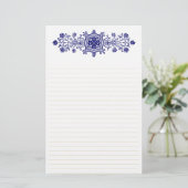 Blauw Wit  Floral Art Lined Stationery Briefpapier (Staand voorkant)