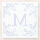 Blauw-wit Floral Tegel Monogram Glazen Onderzetter (Achterkant)