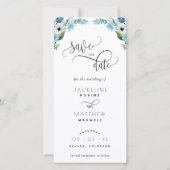Blauw, wit Floral Wedding sparen het Bladwijzer va (Voorkant)