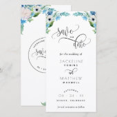 Blauw, wit Floral Wedding sparen het Bladwijzer va (Voorkant / Achterkant)