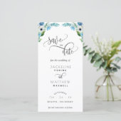 Blauw, wit Floral Wedding sparen het Bladwijzer va (Staand voorkant)