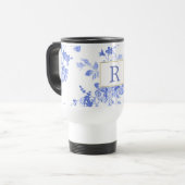 Blauw Wit Flower China initiaal Aanpasbare kant Reisbeker (Voorkant links)