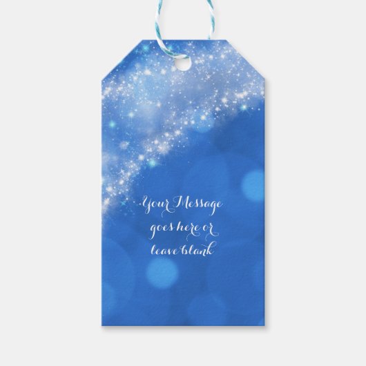 Blauw & Wit Fonkelende Assepoester Trouwfeest Cadeaulabel (Voorkant)