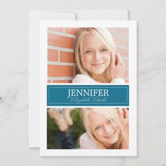 Blauw-wit foto Afstuderen Kaart (Voorkant)