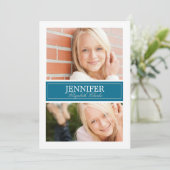 Blauw-wit foto Afstuderen Kaart (Staand voorkant)