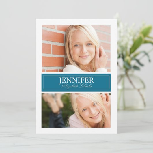 Blauw-wit foto Afstuderen Kaart (Staand voorkant)