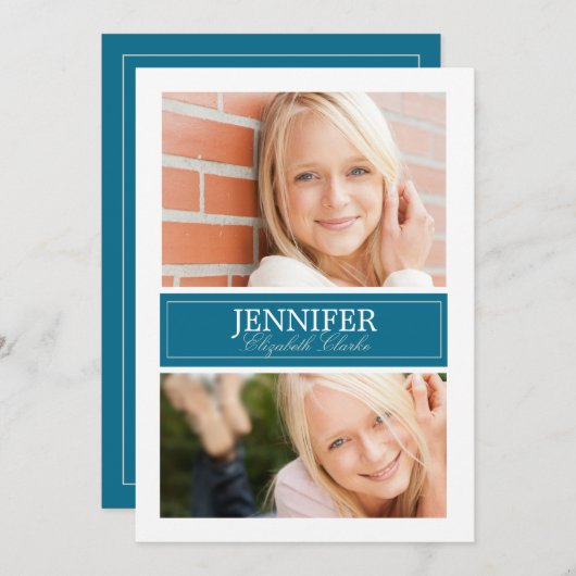 Blauw-wit foto Afstuderen Kaart (Voorkant / Achterkant)