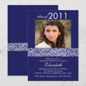 Blauw & wit Foto Afstuderen Uitnodiging (Voorkant / Achterkant)