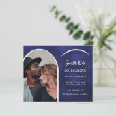 Blauw wit foto boog bruiloft Save the Date kaart (Staand voorkant)