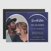 Blauw wit foto boog bruiloft Save the Date kaart Magnetische Uitnodiging (Voorkant / Achterkant)