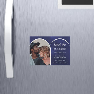 Blauw wit foto boog bruiloft Save the Date kaart Magnetische Uitnodiging